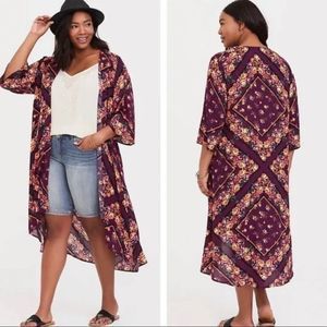 Torrid Burgundy Floral Scarf Print Kimono